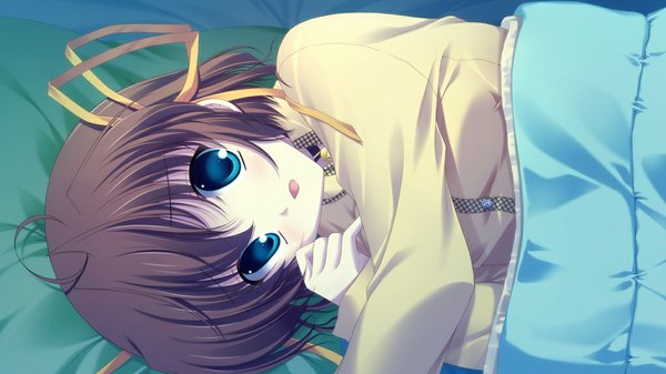 Anime picture 1024x576 with da capo asakura nemu single short hair blue eyes brown hair wide image game cg girl pajamas