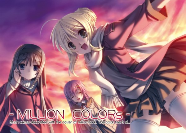 Anime picture 1000x715 with fate (series) mahou shoujo madoka magica fate/stay night hayate no gotoku! shaft (studio) studio deen type-moon artoria pendragon (all) saber akemi homura katsura hinagiku senomoto hisashi long hair short hair open mouth blue eyes black hair blonde hair multiple girls green eyes