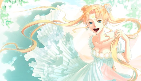 Anime picture 1478x850 with bishoujo senshi sailor moon toei animation princess serenity sugawara (easy) long hair open mouth blue eyes blonde hair wide image twintails girl dress