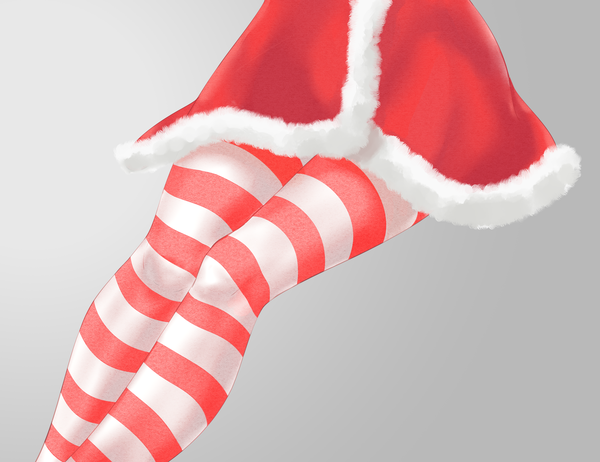 Anime picture 3224x2480 with original qiao zi single highres simple background absurdres gradient background christmas head out of frame girl pantyhose santa claus costume striped pantyhose