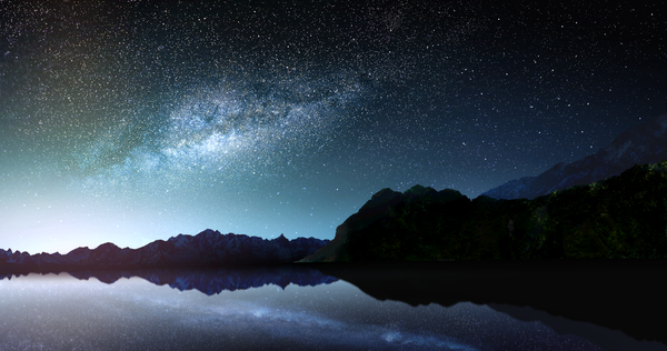 Anime picture 2048x1080 with original tsuruzen highres wide image night night sky mountain no people landscape water