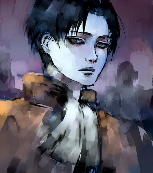 Anime picture 1500x1700 with shingeki no kyojin production i.g levi (rivaille) nanfe single tall image short hair black hair looking away black eyes portrait silhouette boy neckerchief