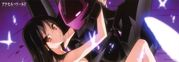 Anime picture 7047x2484 with accel world sunrise (studio) kuroyukihime single long hair looking at viewer blush highres black hair red eyes wide image absurdres girl insect butterfly
