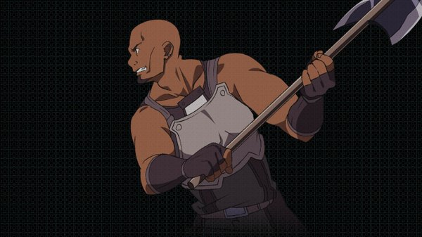 Anime picture 1366x768 with sword art online a-1 pictures agil single wide image profile wallpaper dark background angry bald boy armor fingerless gloves axe