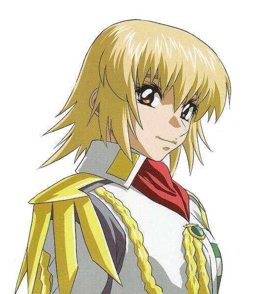 Anime picture 1280x1466 with mobile suit gundam gundam seed sunrise (studio) cagalli yula athha tall image short hair simple background blonde hair white background brown eyes light smile girl uniform military uniform