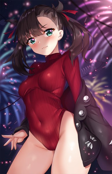 Anime picture 809x1250 with pokemon pokemon (game) pokemon swsh nintendo marnie (pokemon) squchan single long hair tall image looking at viewer blush fringe breasts light erotic black hair standing twintails signed outdoors long sleeves