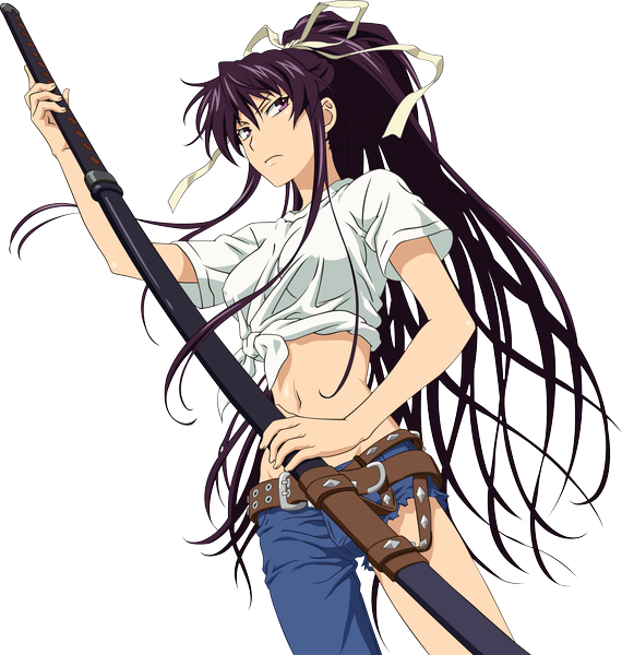 Anime picture 3606x3797 with to aru majutsu no index j.c. staff kanzaki kaori ergh3 single long hair tall image highres purple eyes absurdres purple hair ponytail midriff torn clothes transparent background vector girl navel ribbon (ribbons) weapon