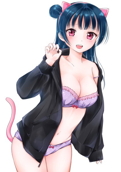 Anime picture 2550x3624 with love live! sunshine!! sunrise (studio) love live! tsushima yoshiko rin5325 single long hair tall image looking at viewer blush fringe highres breasts open mouth light erotic simple background smile large breasts white background bare shoulders