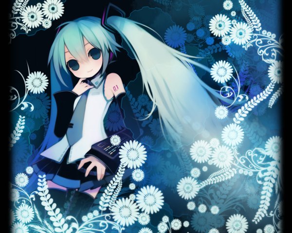 Anime picture 1280x1024 with vocaloid hatsune miku puti devil blue background girl