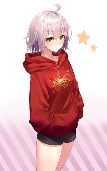 Anime picture 1253x2000 with fate (series) fate/grand order jeanne d'arc (fate) (all) jeanne d'arc alter (fate) minin982 single tall image looking at viewer blush fringe short hair breasts simple background hair between eyes standing yellow eyes silver hair ahoge thighs gradient background