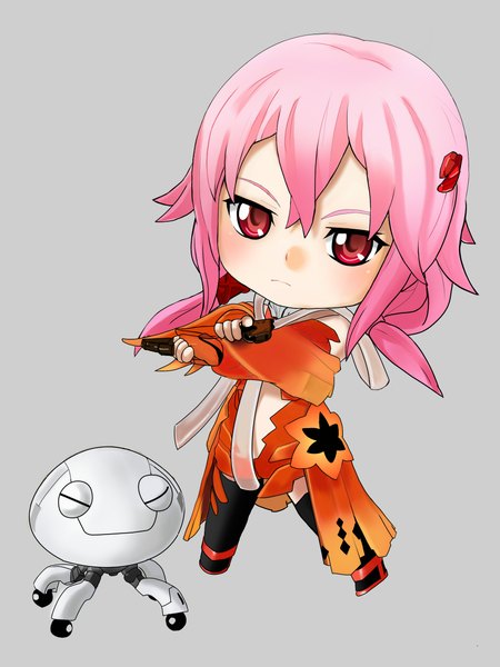 Anime picture 1771x2362 with guilty crown production i.g yuzuriha inori long hair tall image looking at viewer highres pink hair pink eyes chibi girl weapon gun