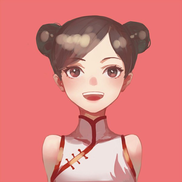 Anime picture 950x950 with naruto studio pierrot naruto (series) tenten nho (316784766) single looking at viewer blush short hair open mouth simple background smile brown hair bare shoulders brown eyes upper body traditional clothes :d hair bun (hair buns) chinese clothes
