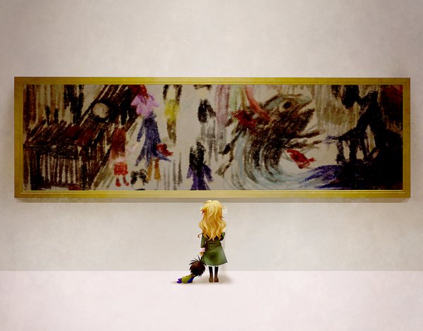 Аниме картинка 1500x1176 с ib (game) mary (ib) один (одна) длинные волосы светлые волосы спина девушка платье игрушка ребёнок (дети) картина