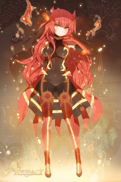 Anime picture 700x1050 with pokemon nintendo groudon mx2j (nsh6394) single long hair tall image blush light erotic yellow eyes red hair gen 3 pokemon girl gloves navel elbow gloves bodysuit