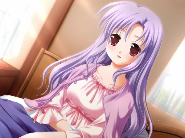 Anime picture 1024x768 with ojousama kumikyoku nishikujou koyuki long hair red eyes game cg purple hair girl