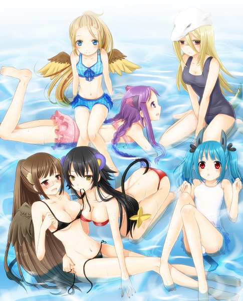 Anime picture 1000x1236 with pokemon nintendo mismagius lucario pidgeot luxray marowak noctowl iwashiro byou long hair tall image blush breasts blue eyes light erotic black hair blonde hair red eyes brown hair purple eyes