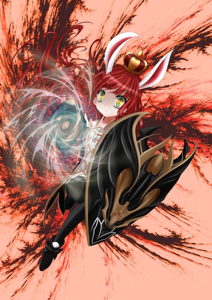 Anime picture 1414x2000 with tera online koka (artist) single long hair tall image looking at viewer green eyes animal ears red hair girl weapon headdress shield