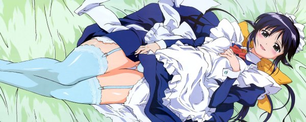 イラスト 2560x1024 と まほろまてぃっく 安藤 まほろ 赤面 highres light erotic wide image maid ストッキング 下着 パンティー ベッド