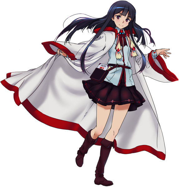 Anime picture 1032x1080 with istari comics istari-tan pruzjinka single long hair tall image looking at viewer blush fringe black hair smile standing purple eyes holding full body pleated skirt wide sleeves bare legs floating hair spread arms