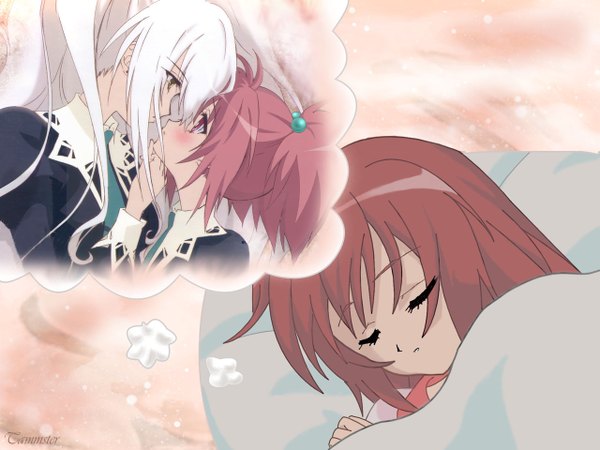 Anime picture 1280x960 with strawberry panic madhouse aoi nagisa hanazono shizuma blush wallpaper sleeping dreaming dream