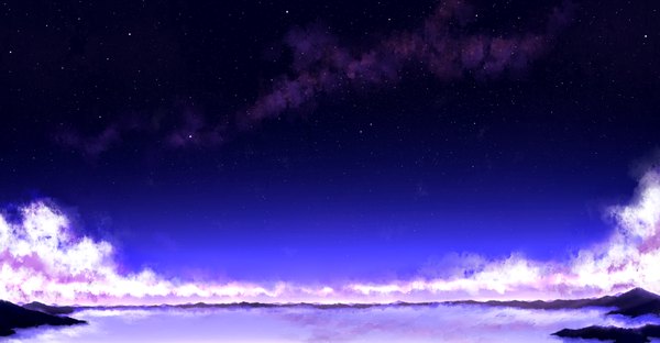 Anime picture 1750x910 with original su-yu highres wide image sky cloud (clouds) night sky landscape star (stars)