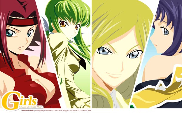 Anime picture 1920x1200 with code geass sunrise (studio) c.c. kallen stadtfeld millay ashford highres wide image multiple girls girl 4 girls