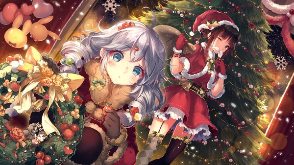 Anime picture 1920x1080 with benghuai xueyuan honkai (series) raiden mei kiana kaslana kieta long hair looking at viewer blush fringe highres open mouth blue eyes hair between eyes brown hair wide image standing multiple girls holding payot silver hair