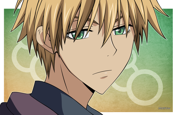 Anime picture 2000x1301 with kaichou wa maid-sama! takumi usui morrow highres short hair blonde hair green eyes border close-up face vector boy