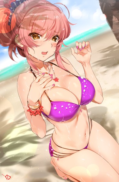 Anime picture 2312x3525 with idolmaster idolmaster cinderella girls jougasaki mika yd (orange maru) single tall image looking at viewer blush fringe highres short hair breasts open mouth light erotic hair between eyes large breasts bare shoulders signed yellow eyes payot