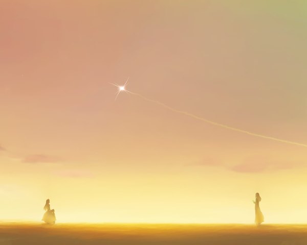 Anime picture 1280x1024 with tengen toppa gurren lagann gainax viral tsuuma memu long hair animal ears profile silhouette girl dress boy cloak child (children)