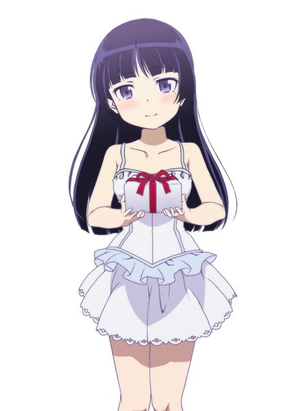 Anime picture 1200x1600 with ore no imouto ga konna ni kawaii wake ga nai gokou ruri tagme (artist) single long hair tall image blush simple background smile white background purple eyes purple hair loli girl dress gift