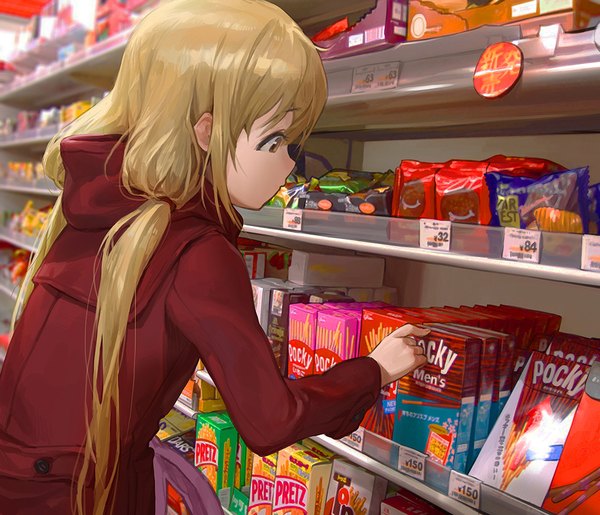 Anime picture 1000x859 with idolmaster idolmaster cinderella girls futaba anzu modare single long hair fringe blonde hair twintails brown eyes long sleeves profile from behind blurry depth of field low twintails price girl hood clothes