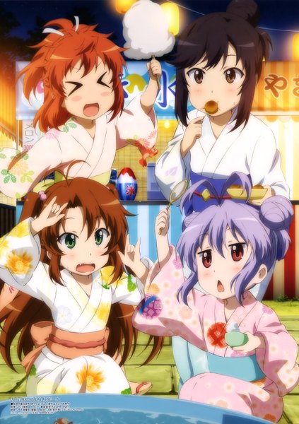 Anime picture 4087x5798 with non non biyori silver link ichijou hotaru miyauchi renge koshigaya komari koshigaya natsumi furukawa hideki long hair tall image blush highres short hair open mouth black hair red eyes brown hair multiple girls green eyes blue hair absurdres