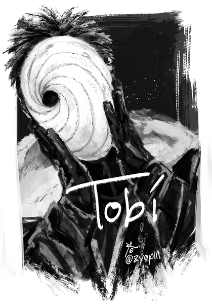 Anime picture 869x1245 with naruto studio pierrot naruto (series) uchiha obito tobi zifletts single tall image looking at viewer short hair signed character names twitter username monochrome akatsuki hands on face boy gloves