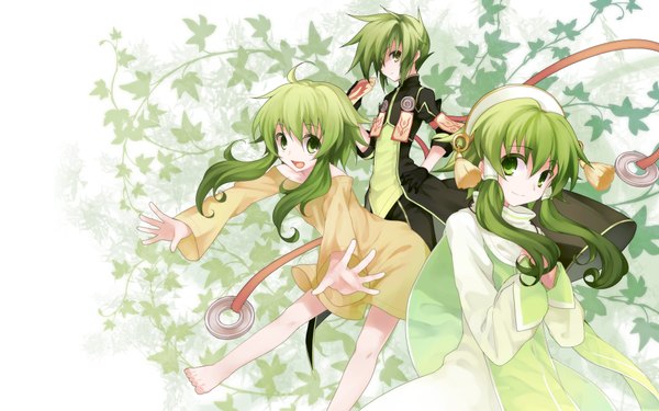 Anime picture 1920x1200 with tales of (series) tales of the abyss ion sync florian koto (colorcube) long hair looking at viewer highres short hair open mouth smile wide image green eyes ahoge green hair multiple boys wallpaper hand on hip spread arms