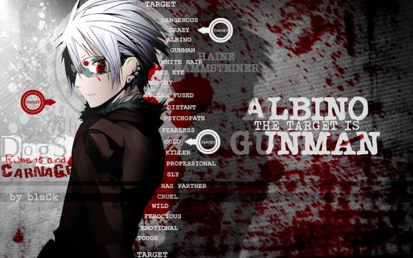 Anime picture 1440x900 with dogs: bullets & carnage david production haine rammsteiner red eyes wide image white hair blood sunglasses