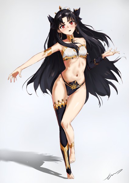 Anime picture 4341x6140 with fate (series) fate/grand order ishtar (fate) error1945 single long hair tall image looking at viewer blush fringe highres breasts open mouth light erotic black hair simple background red eyes standing signed absurdres