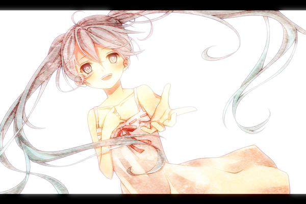 Anime picture 1125x750 with vocaloid hatsune miku satou (una-vittima) single long hair open mouth twintails grey hair grey eyes loli girl sundress