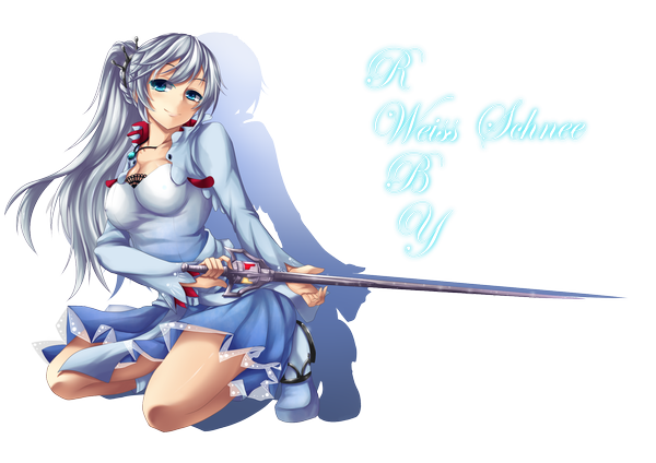 Anime-Bild 2250x1591 mit rwby rooster teeth weiss schnee fi-san single long hair looking at viewer highres blue eyes smile sitting white hair ponytail girl skirt hair ornament weapon petals sword sandals