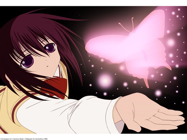 Anime picture 1600x1200 with bamboo blade kawazoe tamaki letterboxed insect butterfly