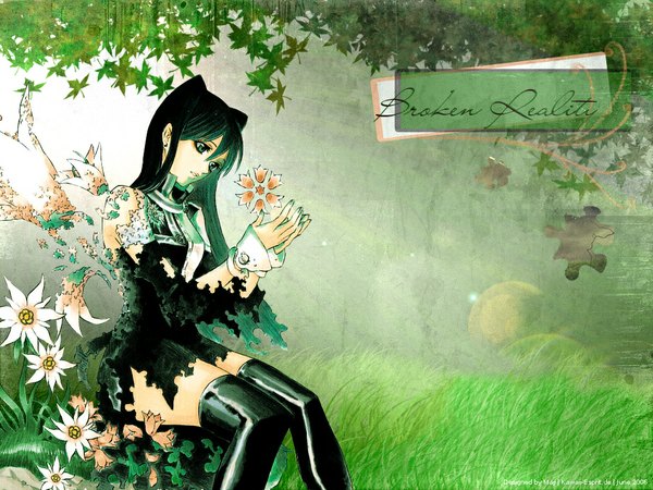 Anime picture 1024x768 with d.gray-man lenalee lee green background girl