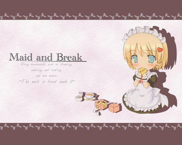 Anime picture 1280x1024 with maid chibi no pupils cookie (cookies) tagme