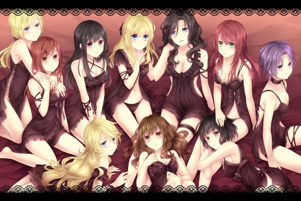 Anime picture 1500x1004 with harry potter hermione granger lily evans luna lovegood ginny weasley narcissa malfoy bellatrix lestrange pansy parkinson cho chang nymphadora tonks yuuna minato long hair short hair blue eyes light erotic black hair blonde hair brown hair sitting purple eyes