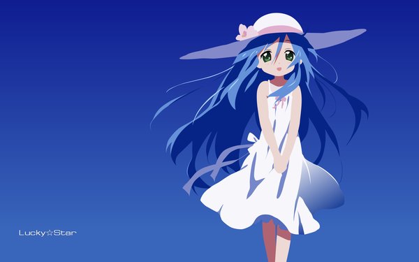 Anime picture 1920x1200 with lucky star kyoto animation izumi konata highres wide image blue background girl
