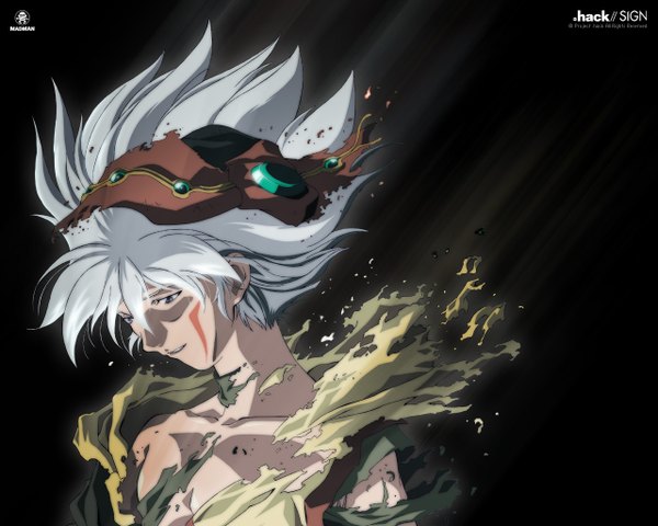 Anime picture 1280x1024 with .hack// .hack//sign tsukasa single torn clothes facial mark looking down