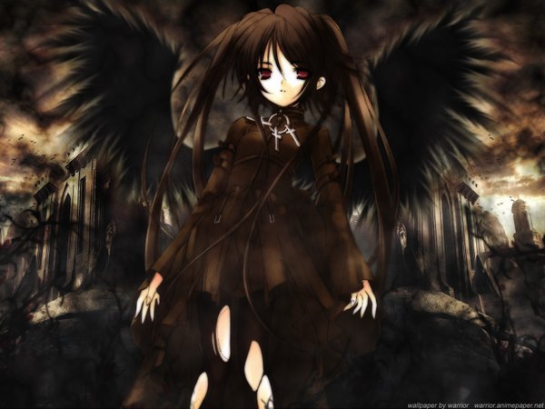 Anime picture 1600x1200 with itou noiji red eyes dark background wings tagme