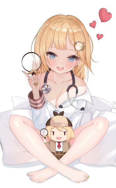 Anime picture 3400x5500 with virtual youtuber hololive hololive english watson amelia xxdentera single tall image looking at viewer blush fringe highres short hair breasts open mouth blue eyes light erotic simple background blonde hair smile white background
