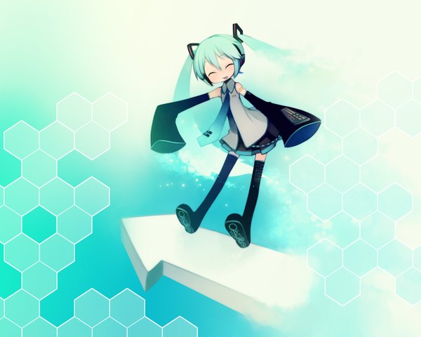 Anime picture 1280x1024 with vocaloid hatsune miku puti devil full body aqua background girl