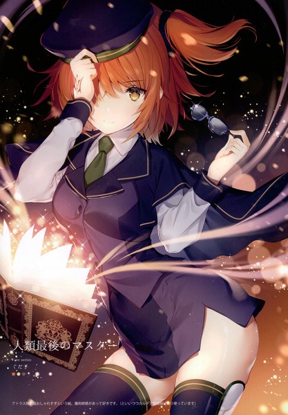 Anime picture 3208x4619 with fate (series) fate/grand order fujimaru ritsuka (female) necomi (gussan) single tall image looking at viewer blush fringe highres short hair light erotic standing holding brown eyes absurdres long sleeves light smile scan hair over one eye