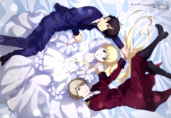 Anime picture 5927x4092 with aldnoah.zero a-1 pictures slaine troyard asseylum vers allusia kaizuka inaho matsumoto masako long hair highres short hair blue eyes black hair blonde hair absurdres official art girl dress boy eyepatch